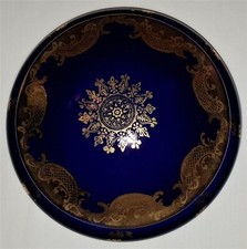 Limoges STYLIS Deckeldose Kobalt mit aufwendigen Goldverzierungen, Ø 12,6 cm