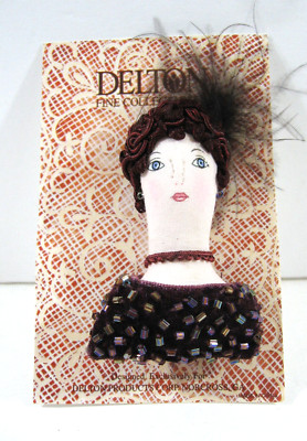 Vintage Delton Collectible Plush Bust Head Brooch Pin #2 For The Love Of Her