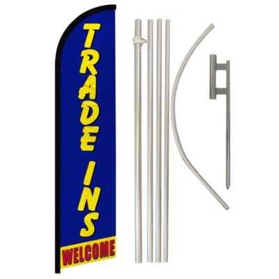 Trade Ins Welcome Windless Banner Swooper Advertising Flag Kit Car Dealership