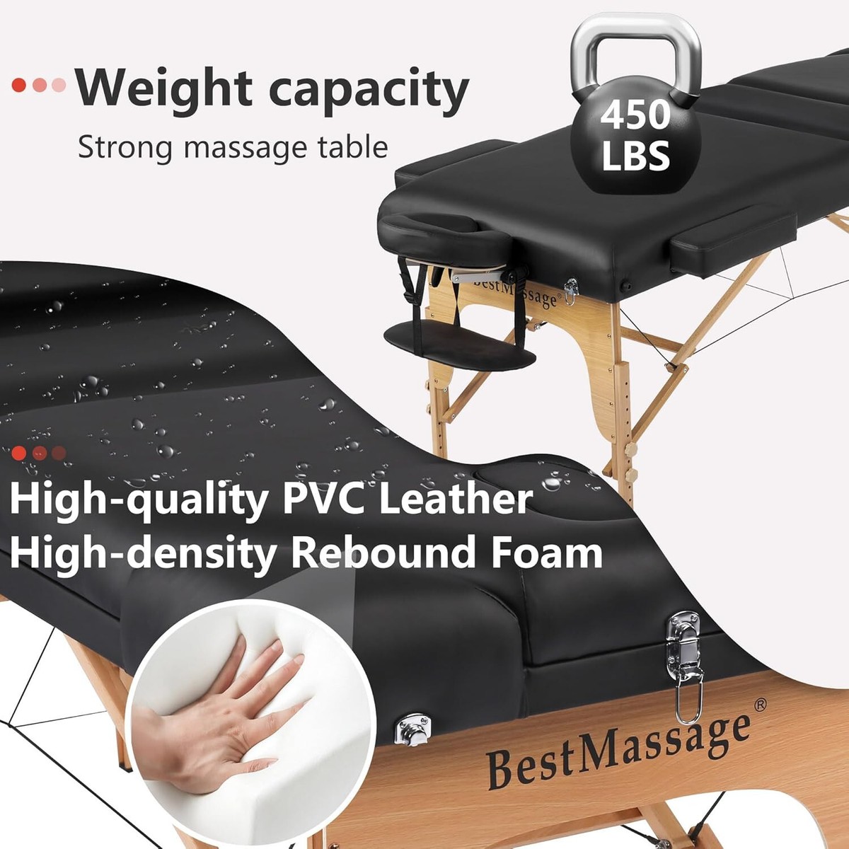 Massage Bed 3 Fold Portable Massage Table 30in Wide Lash Bed PU