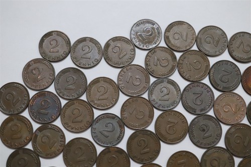 🧭 🇩🇪 GERMANY FEDERAL 2 PFENNIG 1950'S & 1960'S MASSIVE LOT AU/UNC B68 #90 S36 - Picture 8 of 10