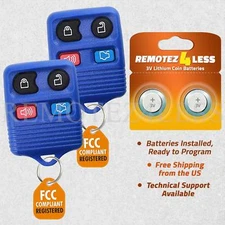 2 For 1999-2014 Ford Mustang Keyless Entry Remote Car Key Fob Blue 4btn