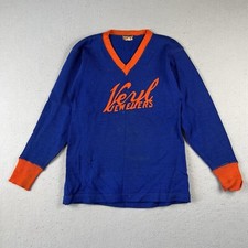 Vintage 30s 40s Sand Knit Wool Jersey Blue Orange Veyl Jewelers Long Sleeve 40