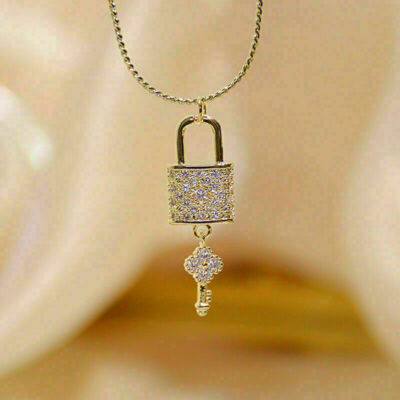 3.00Ct Round Lab-Create Diamond Wedding Lock Drop Key Pendant Yellow Gold plated