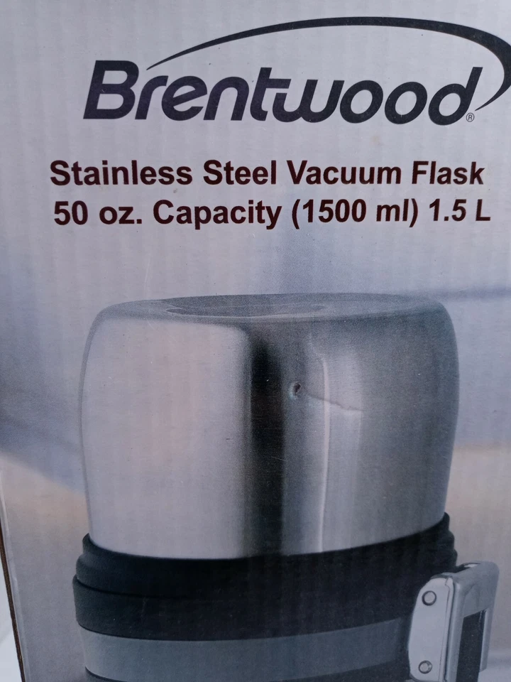 Botella de alimentos y bebidas de acero inoxidable al vacío Brentwood FTS-1500 con mano roja Foto 2 de 4