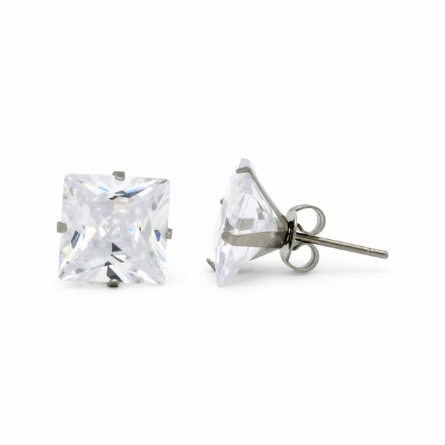 Acero Inoxidable Studex Cubic Zirconia Stud Pendientes de Moda