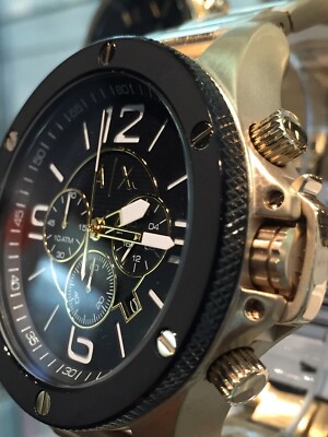 ARMANI EXCHANGE AX1511 Gold Black Dial Chronograph Stainless Quartz 48MM NEW