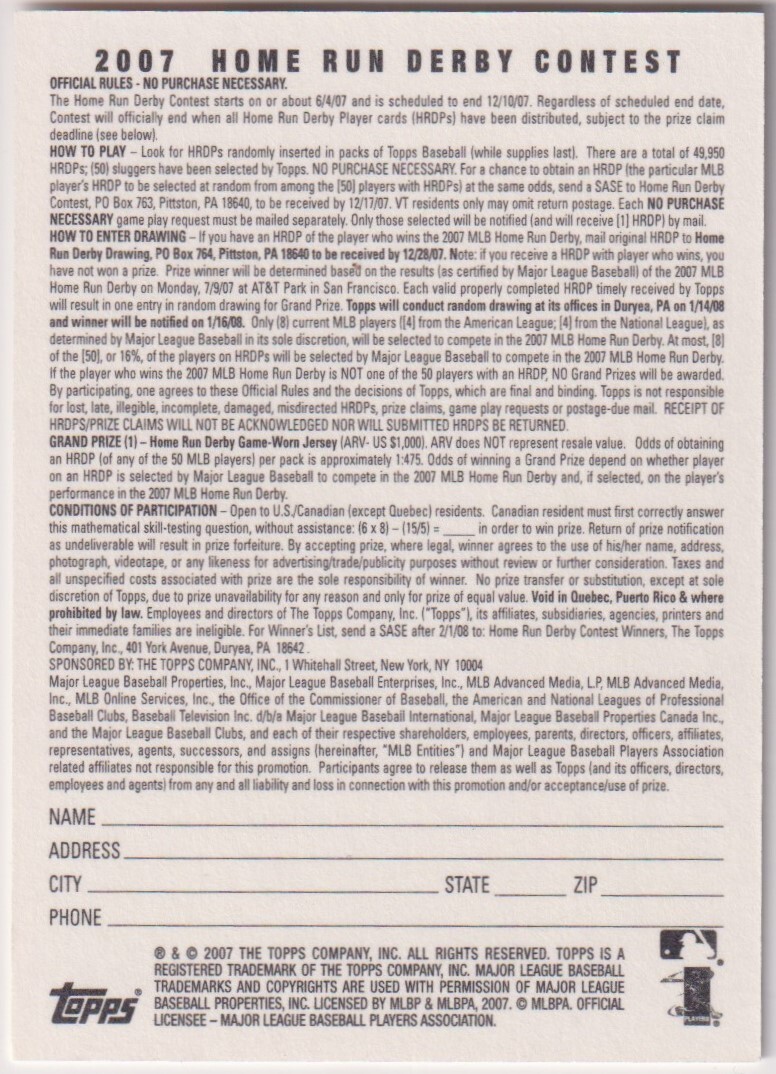 2007 Topps Home Run Derby ALBERT PUJOLS PSA 10 GEM MT /999 *LOW POP* VERY RARE view 3