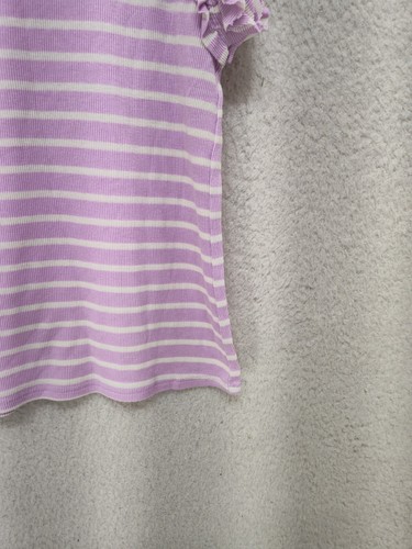 W5 Women Top Large Purple Striped Cotton Blend Short Ruffle Sleeve Casual Shirt - Picture 14 of 17