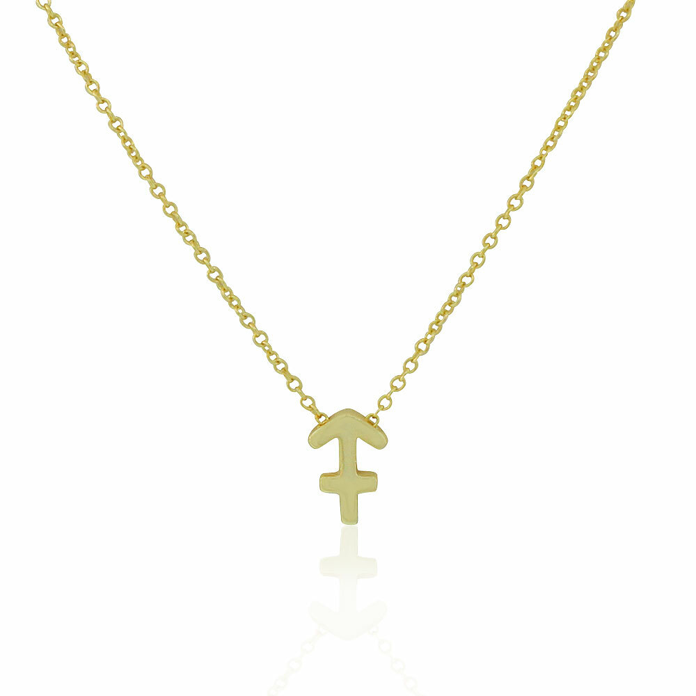 Collar Colgante Signo Zodiaco Pequeño Tono Oro Plata de Ley, 18" - Sagitario