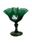 Fenton Hand Painted Blown Glass Vase Signed Green Flowers