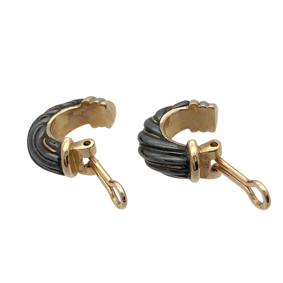 Cartier Vintage 18k Tri Color Gold Black Silvarium 800 Hoop Earrings Trinity - Image 3 of 4