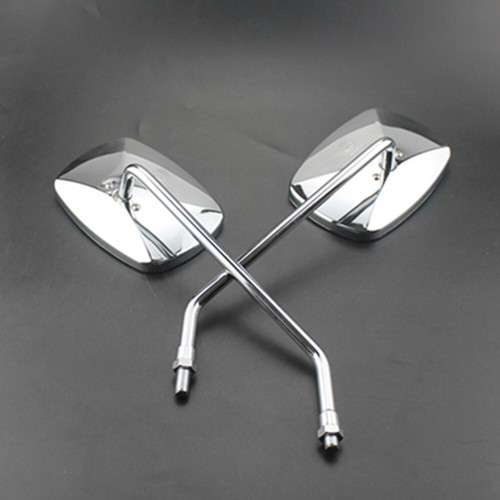 2PCS Chrome Motorcycle 10mm Universal Retro Side Mirrors Square Rearview Mirror - Foto 5 di 10