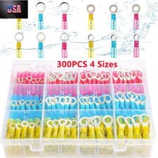 300pcs Waterproof 22-10AWG Heat Shrink Wire Connectors Crimp Ring Terminals Kit