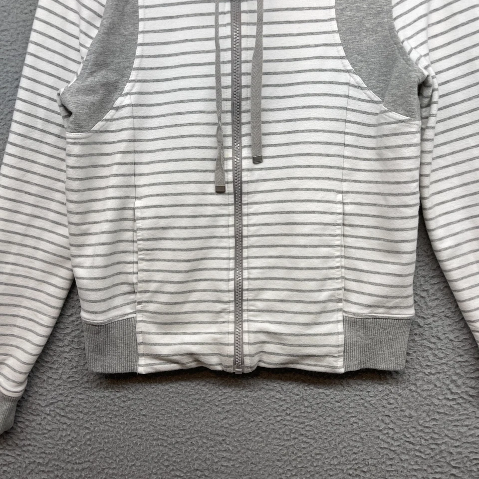 Laura Scott Women Jacket Gray White Stripe Long Sleeve Cowl Neck Full Zip Size M - Image 4 of 4