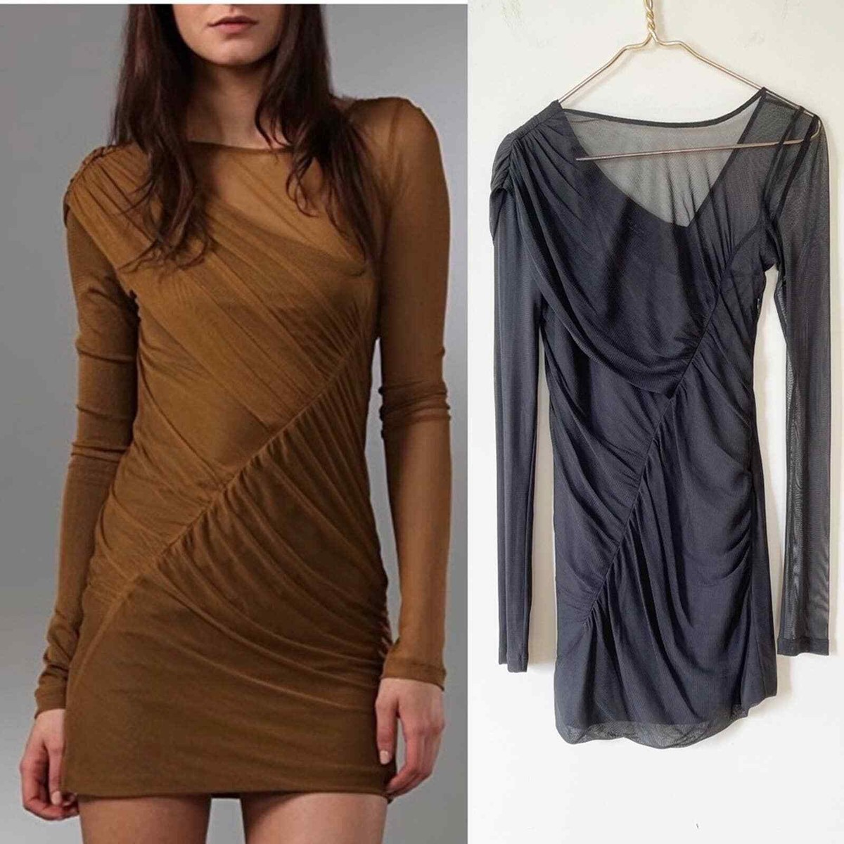 Rag & Bone Charcoal Gray Silk Edita One Shoulder Mesh