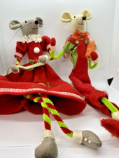 2 christmas vintage Mouse mice tall plush bendable unique decor felt whimsical