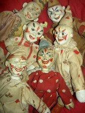 SET of SIX 6 ANTIQUE SCHOENHUT Humpty Dumpty Circus large wood CLOWN toy dolls