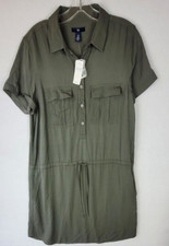 NWT Gap Womens SZ M Dress Shirt Green Pockets Easy Breezy Summer Wear