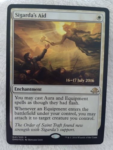 MTG SIGARDA'S AID FOIL ENG EXC Prerelease Promo Eldritch Moon 2016 WOTC - Picture 3 of 8
