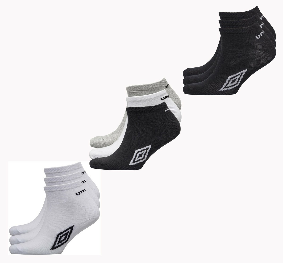 Umbro Mens Three Pack Trainer Liner cushioned Socks Colour: Black, White  Mix