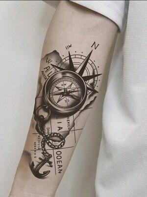Temporäres 3D Tattoo Kompass Anker Maritim Arm Fake Einmal Tattoo Wasserfest