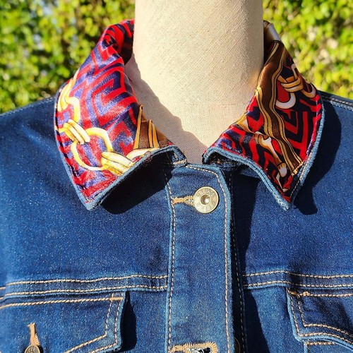 Neu handgefertigte Denimjacke Designer Seidenschal für Damen - Bild 4 von 8