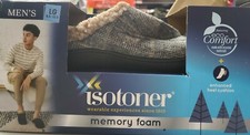 Isotoner Mens Memory Foam Slipper Grey Plaid Size Large 9.5-10.5 