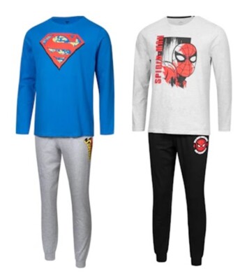 Superman Spiderman Pyjama Herren Set Gr.S-XL Schlafanzug Baumwolle 2 Teiler *NEU