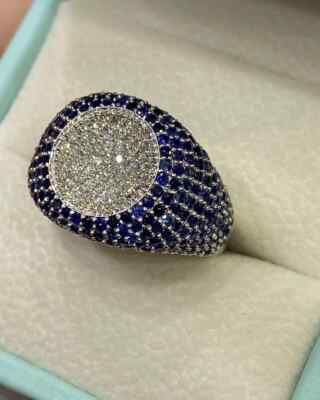 2.20 Ct Round Cut Lab Created Sapphire Diamond 925 Silver Men's Classic Ring
