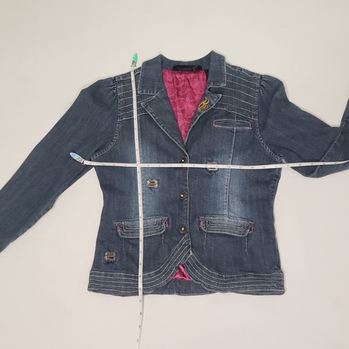 Rocawear Denim Jacket Girl Large 10/12 Medium Wash Magenta Satin Lined Y2K Retro - Picture 6 of 24