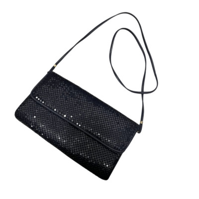 Whiting and Davis Navy Chainmail Clutch Crossbody Bag