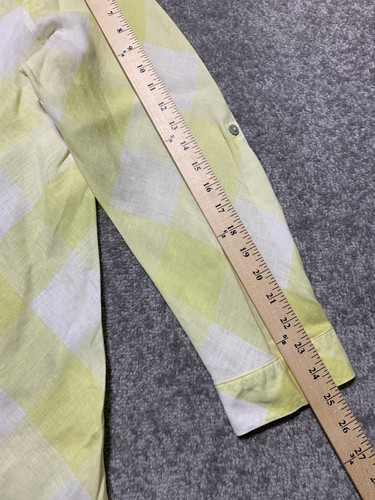 Chico's Women Gingham Maxi Shirt Size L (3) Yellow White Linen No Iron - Picture 12 of 14