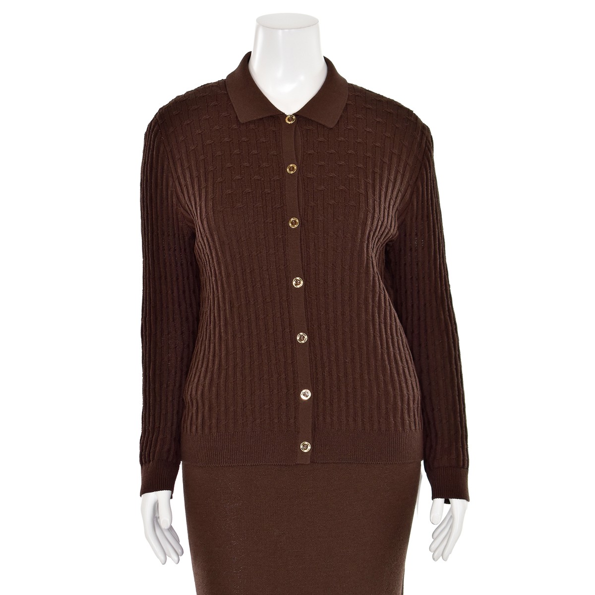 John Sport 2Pc Brown Cable-Knit Twinset Cardigan Sweater Shell Set sz  L