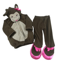 Old Navy Monkey Dress Up Halloween Costume Size 2T-3T Pink Bow Warm Hood Set