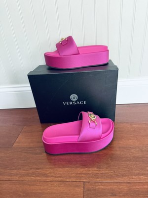 Versace Biggie Medusa Logo 95 Platform Slide Sandal Pink Paradise 