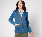 NEW Denim & Co. Medium Comfy Knit Air Denim Blazer w/ Pockets Med Wash QVC 1624
