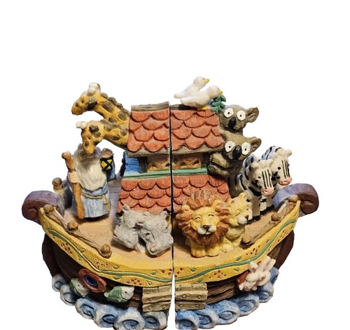 Noah's Ark MUSICAL Bookends, Noah, Giraffes, Lions, Hippos, Zebras, Sheep, Doves - Picture 2 of 18