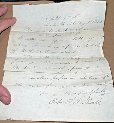 1883 Hand Written Legal Letter East 8th St Leadville CO to Hudson NY