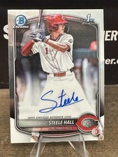 2025 1st Bowman Draft Steele Hall * Chrome Auto * Rookie On Card RC Reds. rookie card picture
