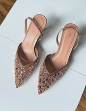 Zara Slingback Sequin Heels Light Brown / Rose Gold UK 7 EU 40 New In Box