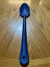 Granite Blue White Speckled Enamelware Serving Spoon 13.5 Camping Kitchen Decor