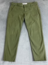 Frank  Eileen Blackstone Utility Pants 10 Green Twill Raw Hem Preppy USA EUC