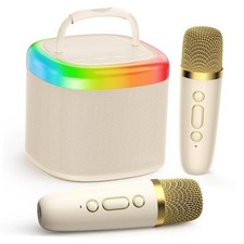 Mini Karaoke Machine for Kids, Portable Bluetooth Karaoke Speaker Beige-2Mic