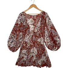 Free People Mini Dress Womens Small Brown Floral Paisley Boho Peasant Flowy