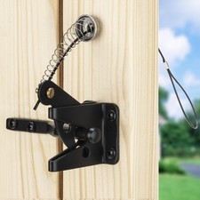 TIBEGOLD Self Locking Gate Latch with Spring Cable Pull, Black Gravity Lever...