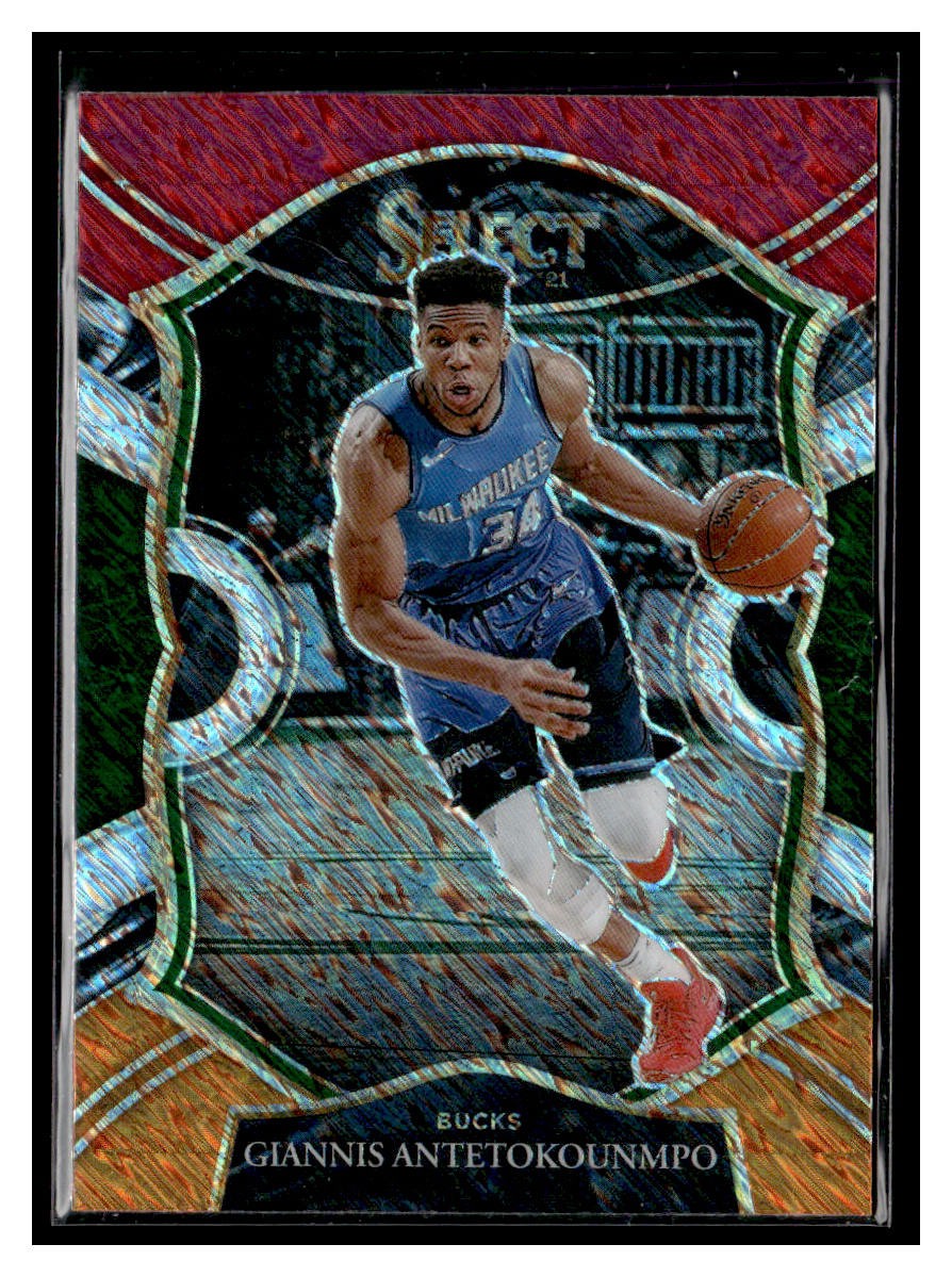 2020-21 Panini Select #54 Giannis Antetokounmpo Red White Orange Shimmer Bucks