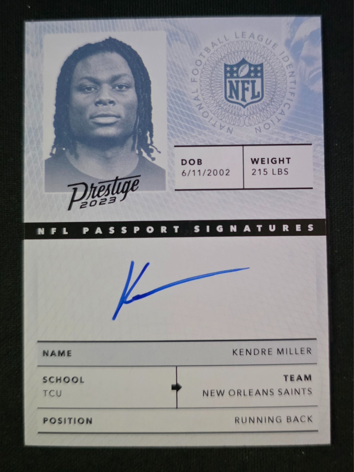 2023 Panini Prestige Kendre Miller NFL Passport Signatures On Card NPS-KM