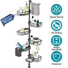 FEELSO Corner Shower Caddy Tension Pole, 6 Tiers Adjustable Shower Organizer