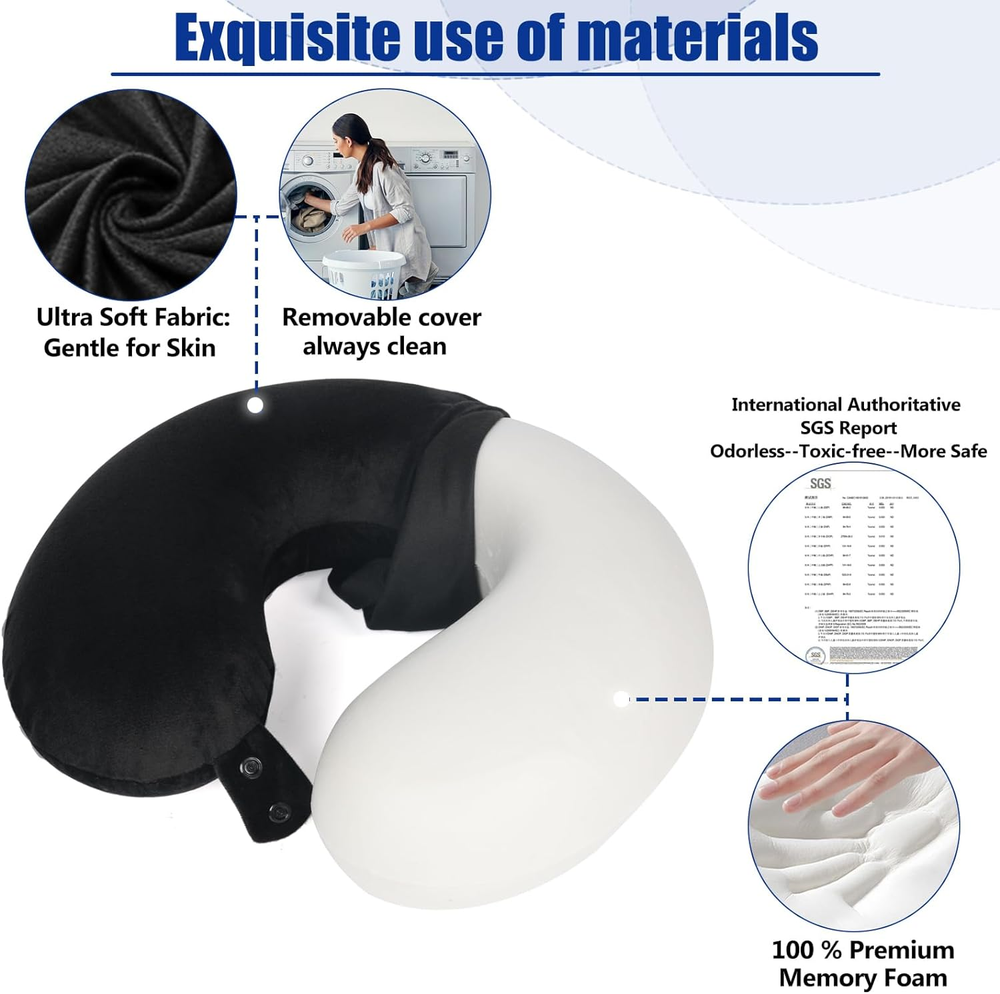 100% Pure Memory Foam Travel Neck Pillow for Airplane Comfort 100% Pure Memory Foam Travel Neck Pillow for Airplane Comfort